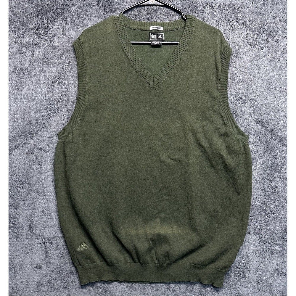 Vintage Adidas Golf Sweater Vest Men's XL Olive Green V Neck Pullover Y2K Clima